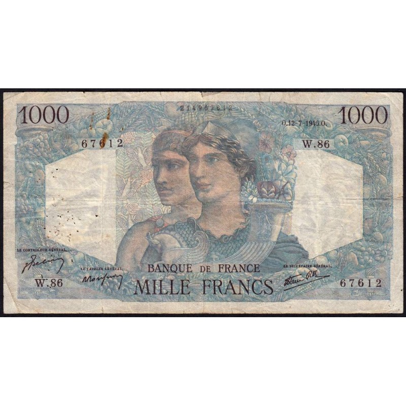 F 41-06 - 12/07/1945 - 1000 francs - Minerve et Hercule - Série W.86 (remplacement) - Etat : TB