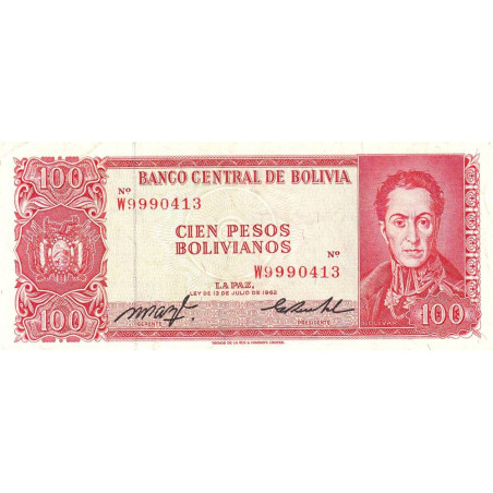 Bolivie - Pick 163a19 - 100 pesos bolivianos - Loi 1962 (1982) - Etat : TTB+