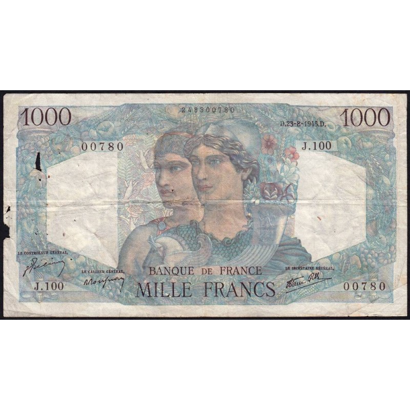 F 41-07 - 23/08/1945 - 1000 francs - Minerve et Hercule - Série J.100 - Etat : B