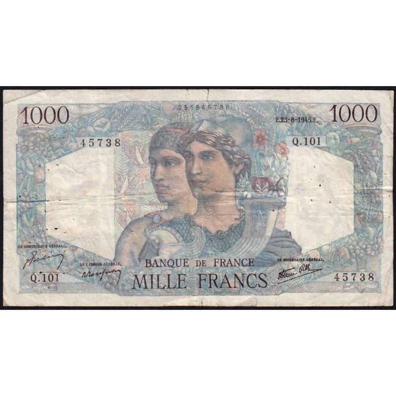 F 41-07 - 23/08/1945 - 1000 francs - Minerve et Hercule - Série Q.101 - Etat : TB-