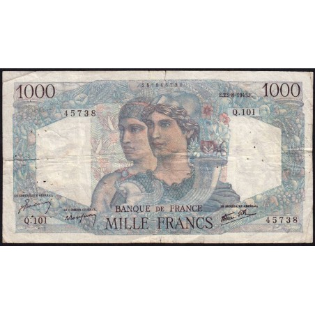 F 41-07 - 23/08/1945 - 1000 francs - Minerve et Hercule - Série Q.101 - Etat : TB-