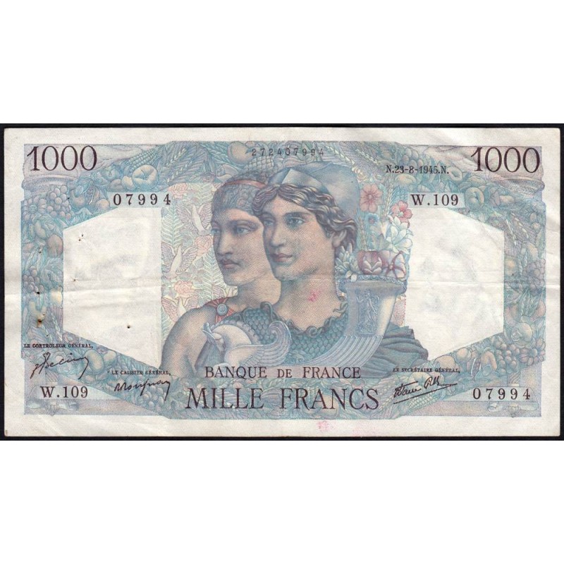 F 41-07 - 23/08/1945 - 1000 francs - Minerve et Hercule - Série W.109 (remplacement) - Etat : TTB