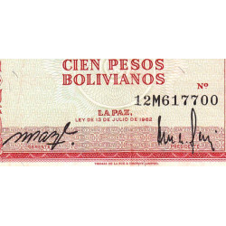 Bolivie - Pick 164a2 - 100 pesos bolivianos - Loi 1962 (1982) - Etat : TB+