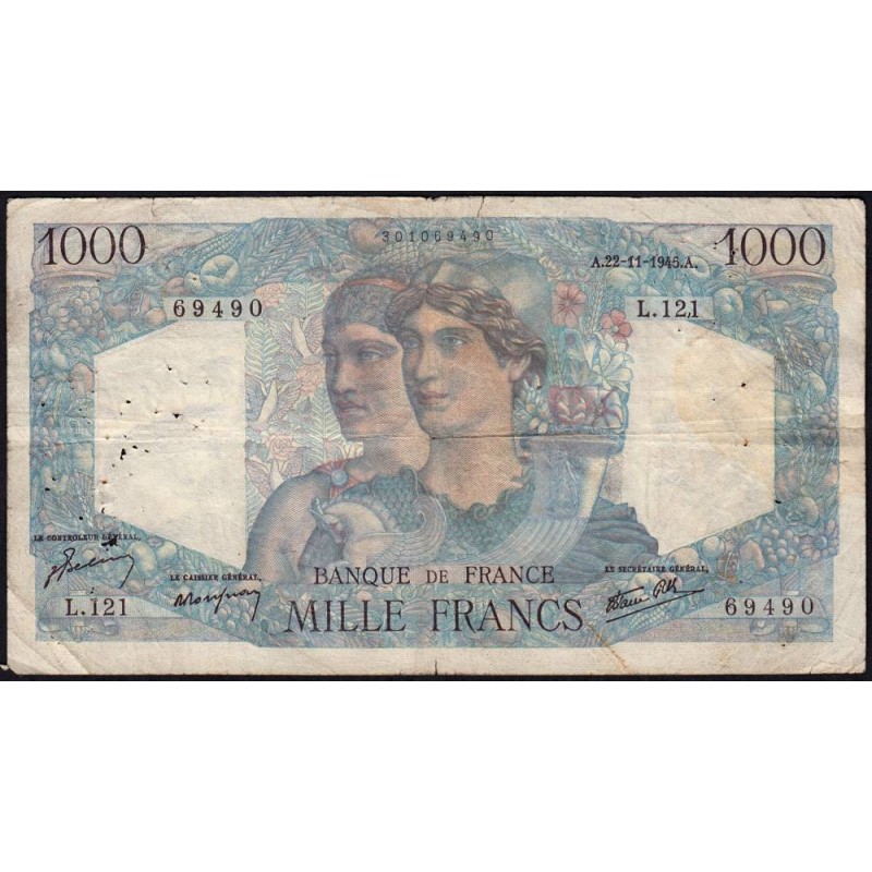 F 41-08 - 22/11/1945 - 1000 francs - Minerve et Hercule - Série L.121 - Etat : TB-
