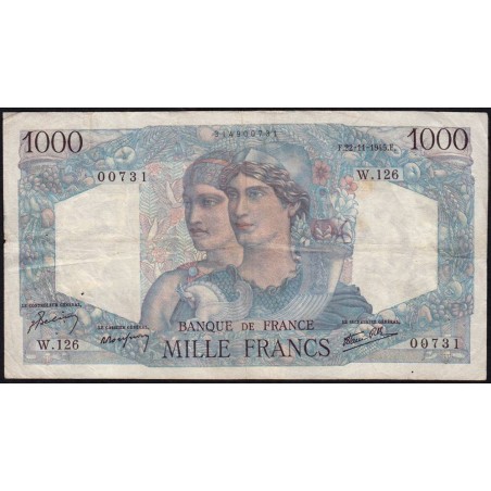 F 41-08 - 22/11/1945 - 1000 francs - Minerve et Hercule - Série W.126 (remplacement) - Etat : TB+