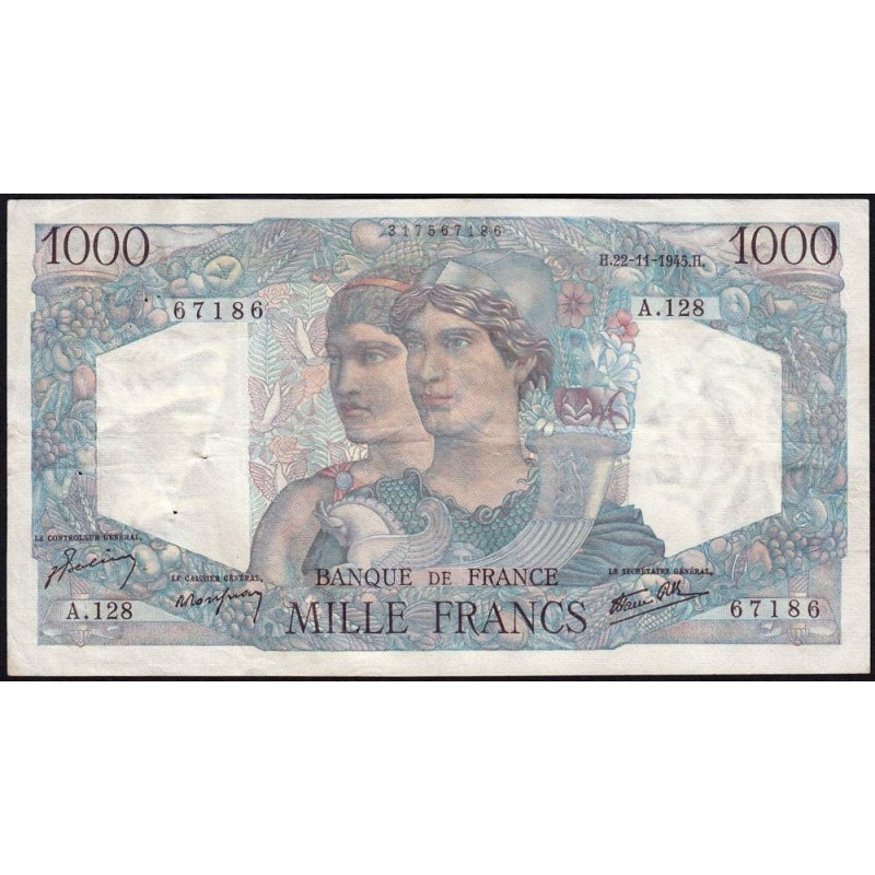 F 41-08 - 22/11/1945 - 1000 francs - Minerve et Hercule - Série A.128 - Etat : TTB