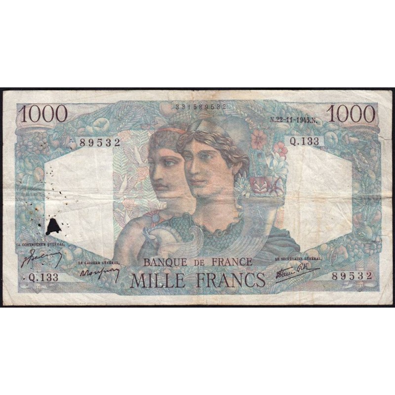 F 41-08 - 22/11/1945 - 1000 francs - Minerve et Hercule - Série Q.133 - Etat : B