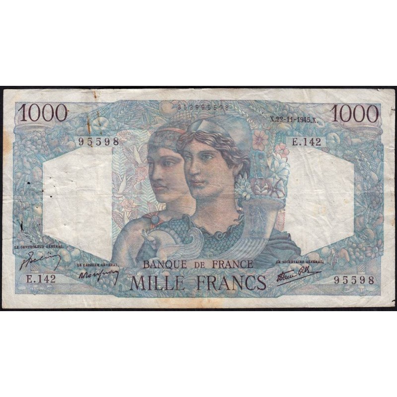 F 41-08 - 22/11/1945 - 1000 francs - Minerve et Hercule - Série E.142 - Etat : TB-
