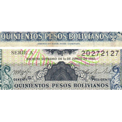 Bolivie - Pick 165a1 - 500 pesos bolivianos - Loi 1981 (1982) - Série A - Etat : TB+