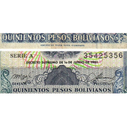 Bolivie - Pick 165a2 - 500 pesos bolivianos - Loi 1981 (1982) - Série A - Etat : TB+