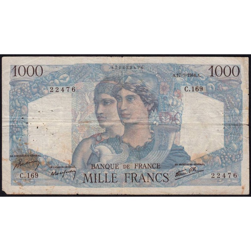 F 41-10 - 17/01/1946 - 1000 francs - Minerve et Hercule - Série C.169 - Etat : TB-