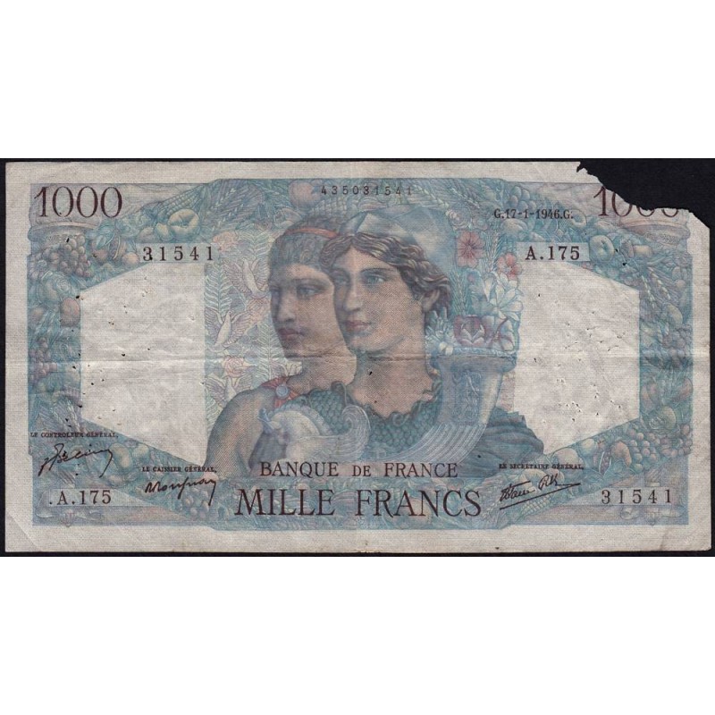 F 41-10 - 17/01/1946 - 1000 francs - Minerve et Hercule - Série A.175 - Etat : AB