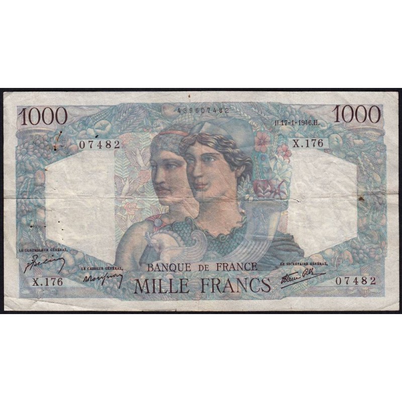 F 41-10 - 17/01/1946 - 1000 francs - Minerve et Hercule - Série X.176 - Etat : TB