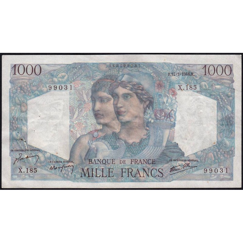 F 41-10 - 17/01/1946 - 1000 francs - Minerve et Hercule - Série X.185 - Etat : TTB+
