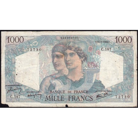 F 41-10 - 17/01/1946 - 1000 francs - Minerve et Hercule - Série C.187 - Etat : B