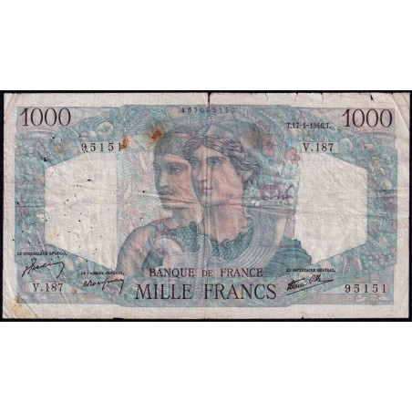 F 41-10 - 17/01/1946 - 1000 francs - Minerve et Hercule - Série V.187 - Etat : B+