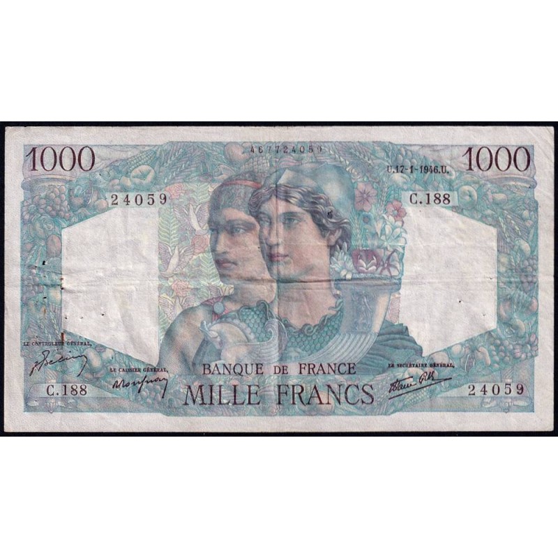 F 41-10 - 17/01/1946 - 1000 francs - Minerve et Hercule - Série C.188 - Etat : TTB-