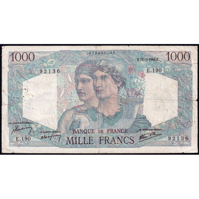 F 41-10 - 17/01/1946 - 1000 francs - Minerve et Hercule - Série E.190 - Etat : TB-