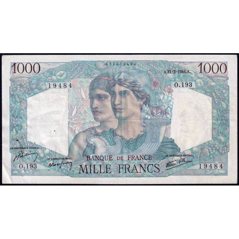 F 41-11 - 21/02/1946 - 1000 francs - Minerve et Hercule - Série O.193 - Etat : TTB+