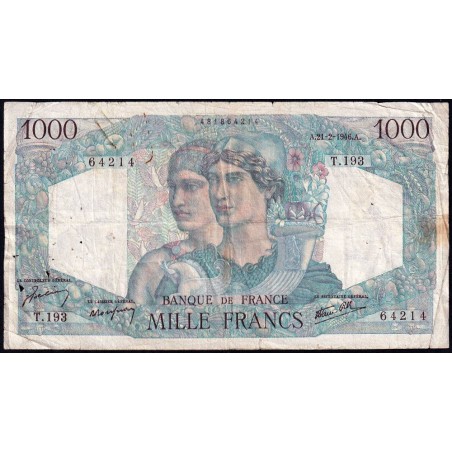 F 41-11 - 21/02/1946 - 1000 francs - Minerve et Hercule - Série T.193 - Etat : B+