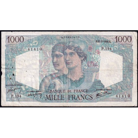 F 41-11 - 21/02/1946 - 1000 francs - Minerve et Hercule - Série P.194 - Etat : B