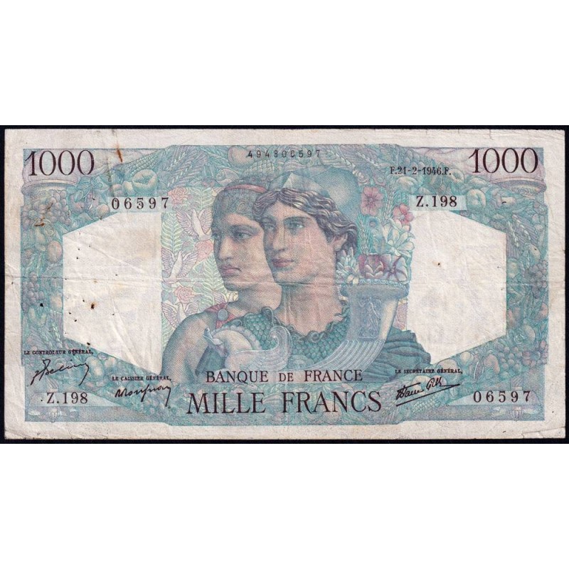 F 41-11 - 21/02/1946 - 1000 francs - Minerve et Hercule - Série Z.198 - Etat : TB-