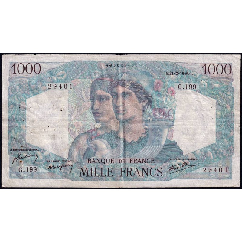 F 41-11 - 21/02/1946 - 1000 francs - Minerve et Hercule - Série G.199 - Etat : TB+