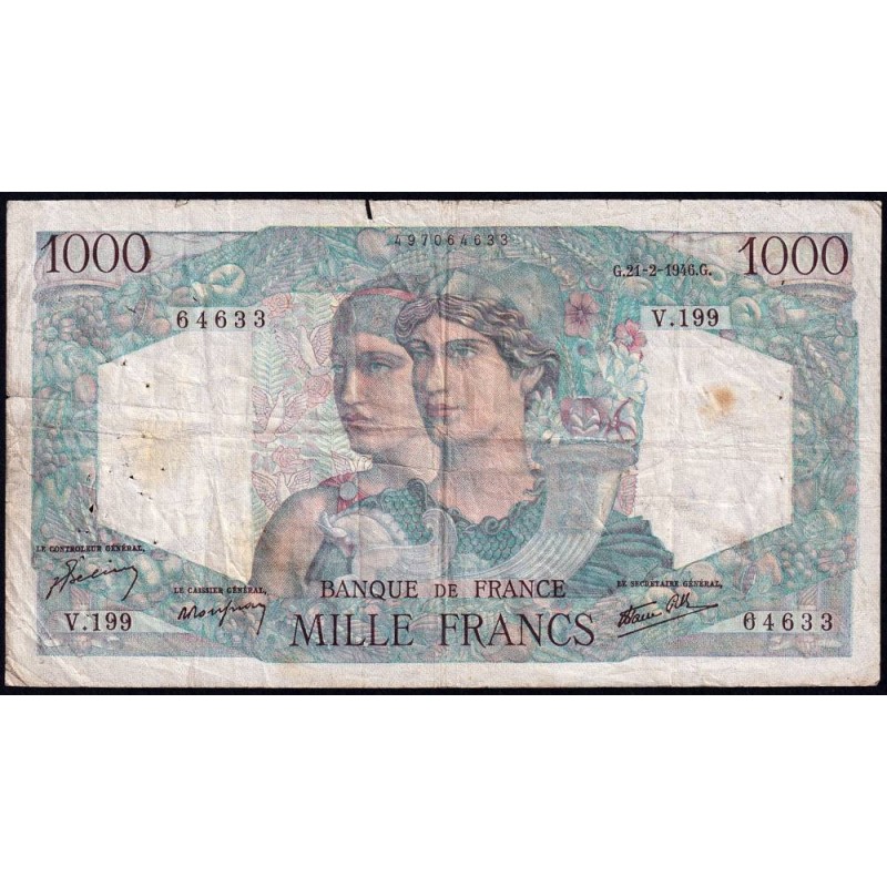 F 41-11 - 21/02/1946 - 1000 francs - Minerve et Hercule - Série V.199 - Etat : B+