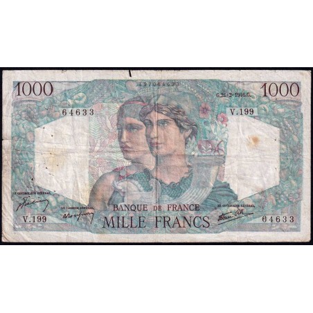 F 41-11 - 21/02/1946 - 1000 francs - Minerve et Hercule - Série V.199 - Etat : B+