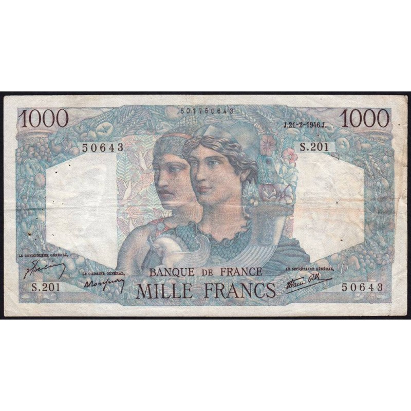 F 41-11 - 21/02/1946 - 1000 francs - Minerve et Hercule - Série S.201 - Etat : TB-