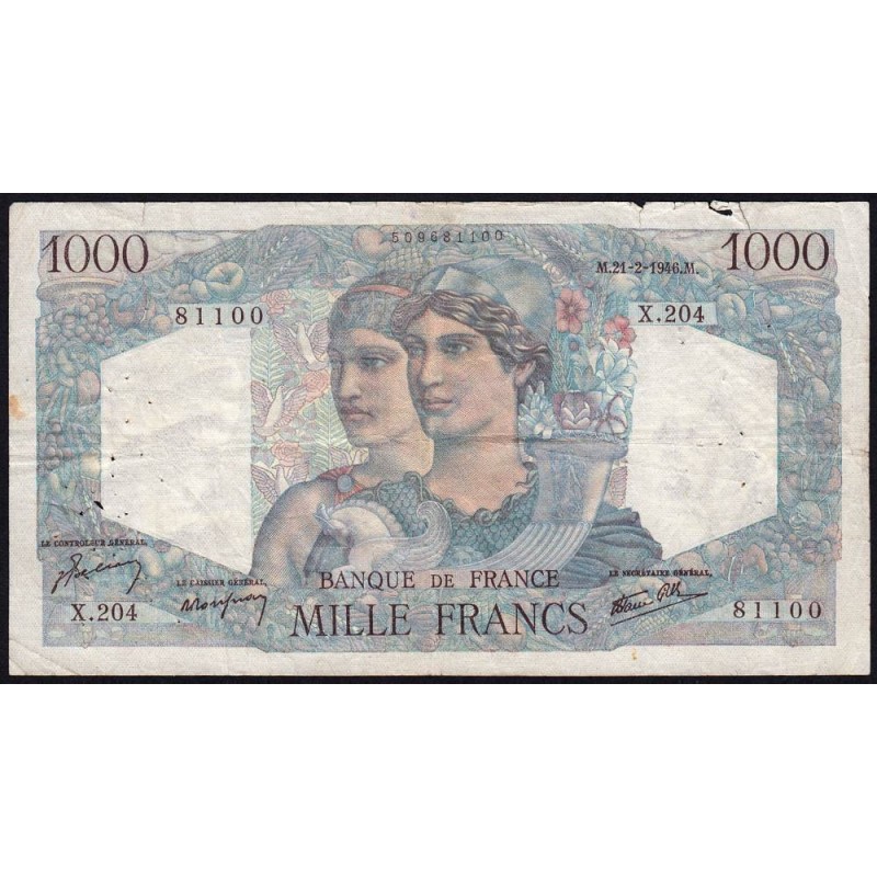 F 41-11 - 21/02/1946 - 1000 francs - Minerve et Hercule - Série X.204 - Etat : B+