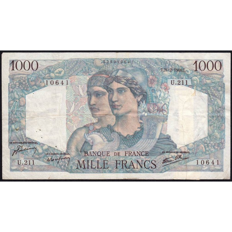 F 41-11 - 21/02/1946 - 1000 francs - Minerve et Hercule - Série U.211 - Etat : B