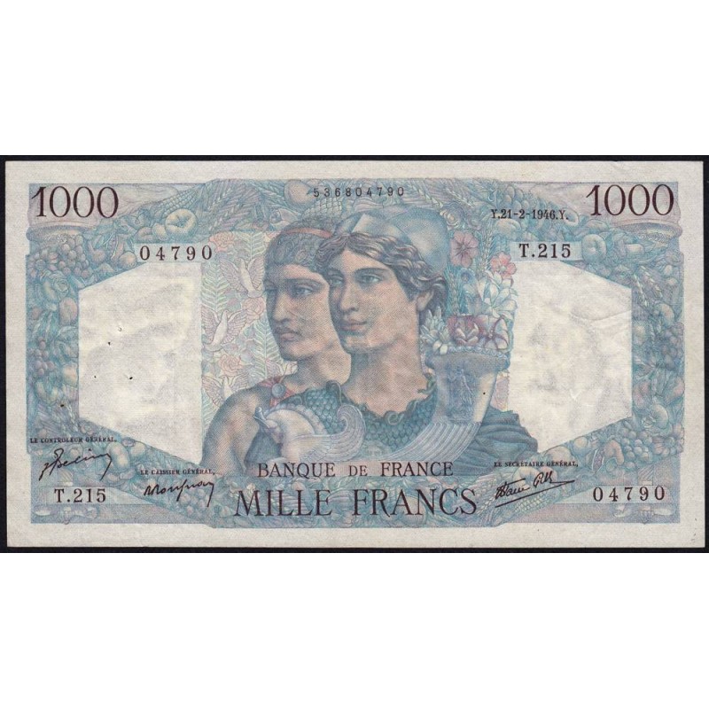 F 41-11 - 21/02/1946 - 1000 francs - Minerve et Hercule - Série T.215 - Etat : TTB