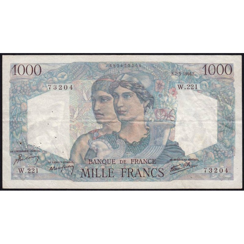 F 41-12 - 07/03/1946 - 1000 francs - Minerve et Hercule - Série W.221 (remplacement) - Etat : TTB