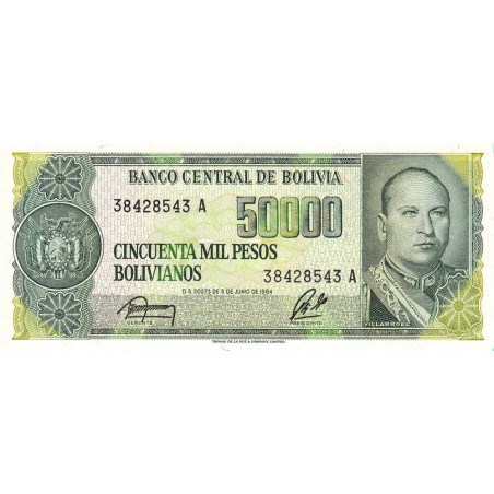 Bolivie - Pick 170a2 - 50'000 pesos bolivianos - Loi 1984 - Série A - Etat : NEUF