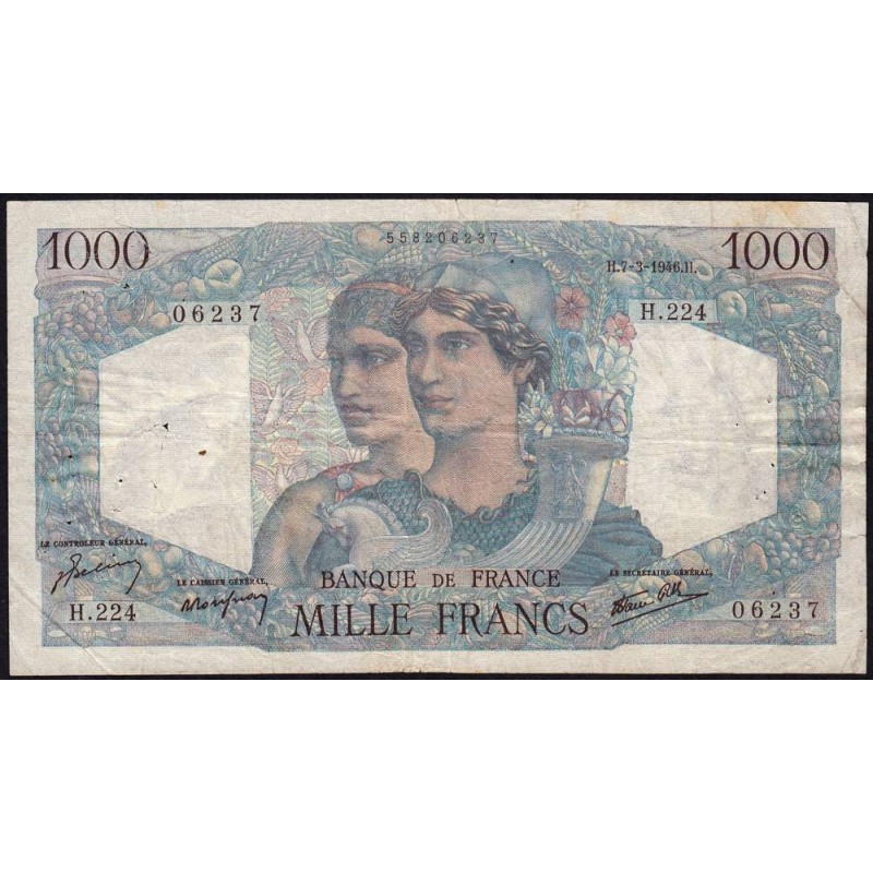 F 41-12 - 07/03/1946 - 1000 francs - Minerve et Hercule - Série H.224 - Etat : TB-