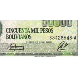 Bolivie - Pick 170a2 - 50'000 pesos bolivianos - Loi 1984 - Série A - Etat : NEUF