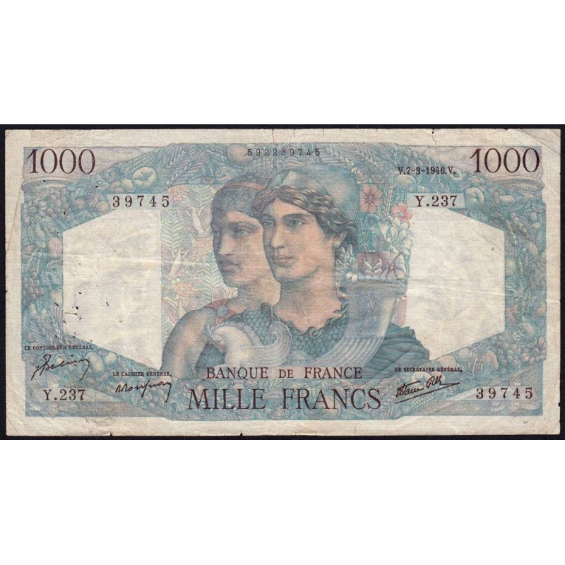 F 41-12 - 07/03/1946 - 1000 francs - Minerve et Hercule - Série Y.237 - Etat : TB-