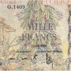AOF - Pick 42_b5 - 1'000 francs - Série G.1409 - 22/12/1950 - Etat : B+ à TB-