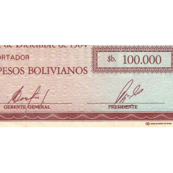 Bolivie - Pick 188 - 100'000 pesos bolivianos - Série A - Loi 1984 - Etat : SUP