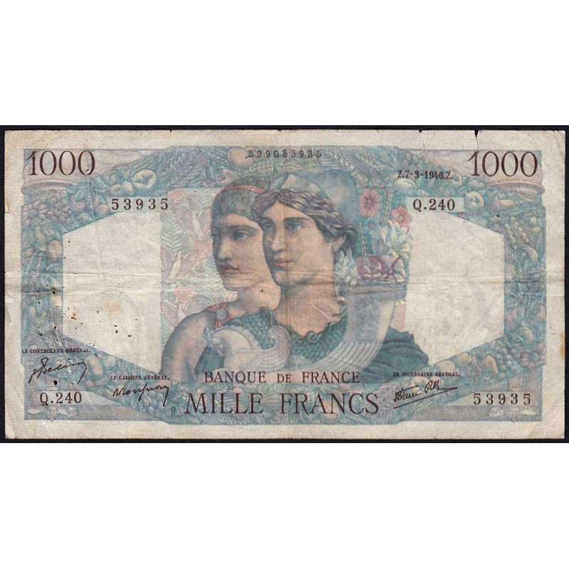 F 41-12 - 07/03/1946 - 1000 francs - Minerve et Hercule - Série Q.240 - Etat : TB-
