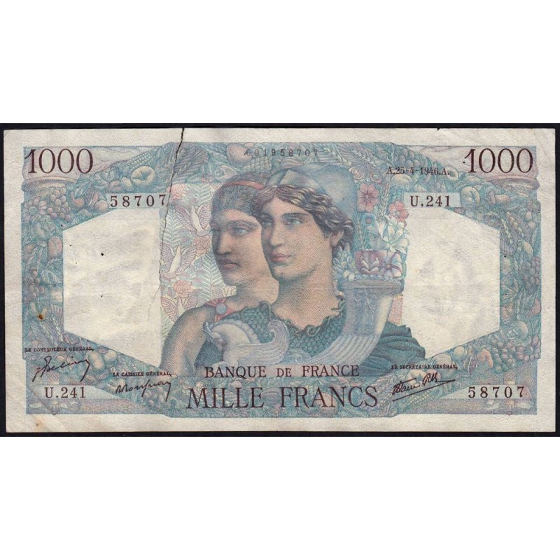 F 41-13 - 25/04/1946 - 1000 francs - Minerve et Hercule - Série U.241 - Etat : B