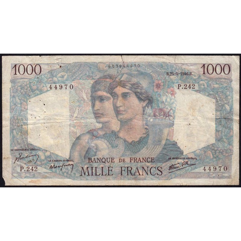 F 41-13 - 25/04/1946 - 1000 francs - Minerve et Hercule - Série P.242 - Etat : B+
