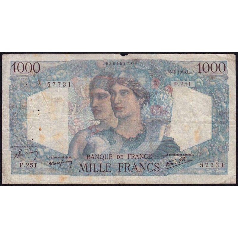 F 41-13 - 25/04/1946 - 1000 francs - Minerve et Hercule - Série P.251 - Etat : B+