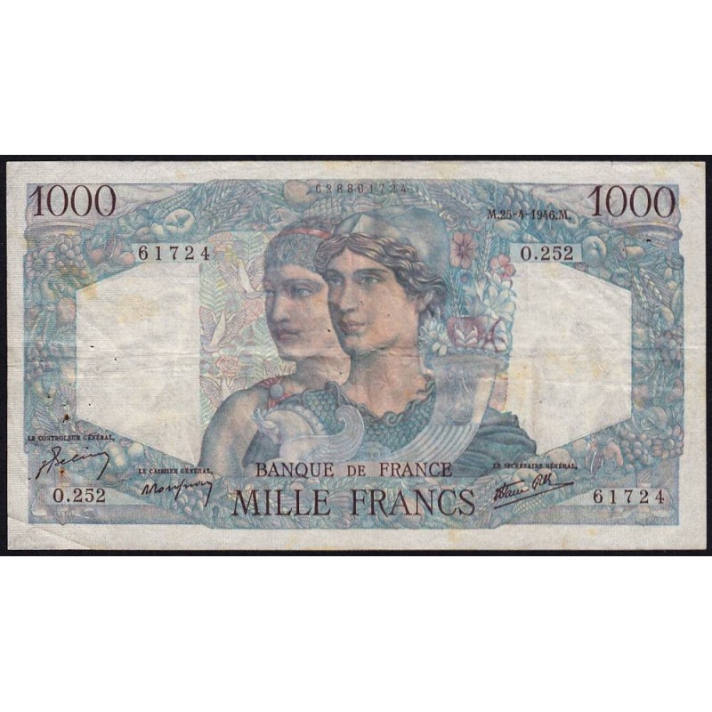 F 41-13 - 25/04/1946 - 1000 francs - Minerve et Hercule - Série O.252 - Etat : TB