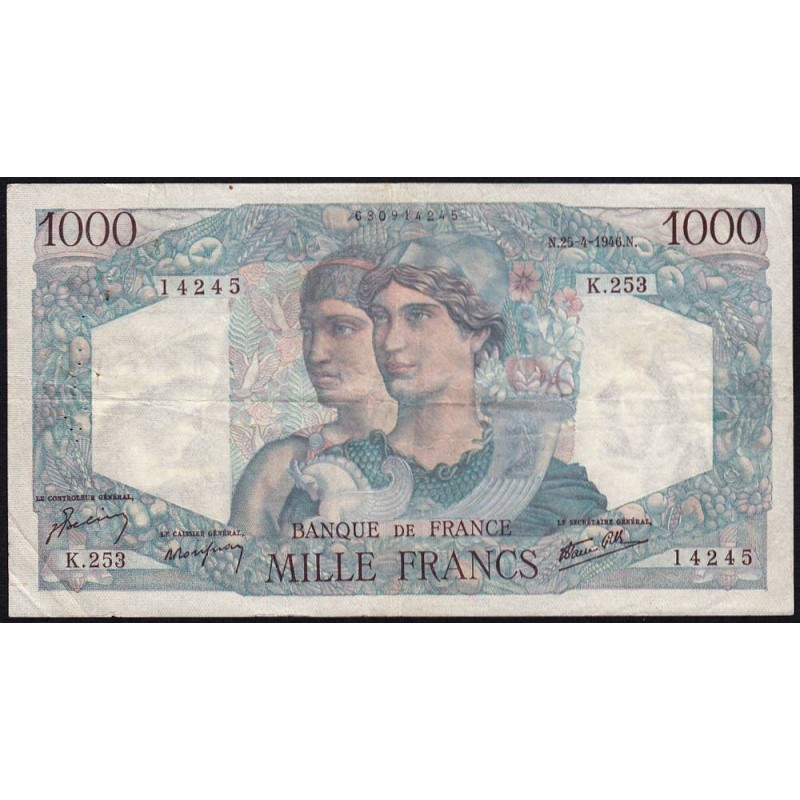 F 41-13 - 25/04/1946 - 1000 francs - Minerve et Hercule - Série K.253 - Etat : TTB-