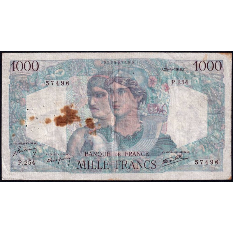 F 41-13 - 25/04/1946 - 1000 francs - Minerve et Hercule - Série P.254 - Etat : B