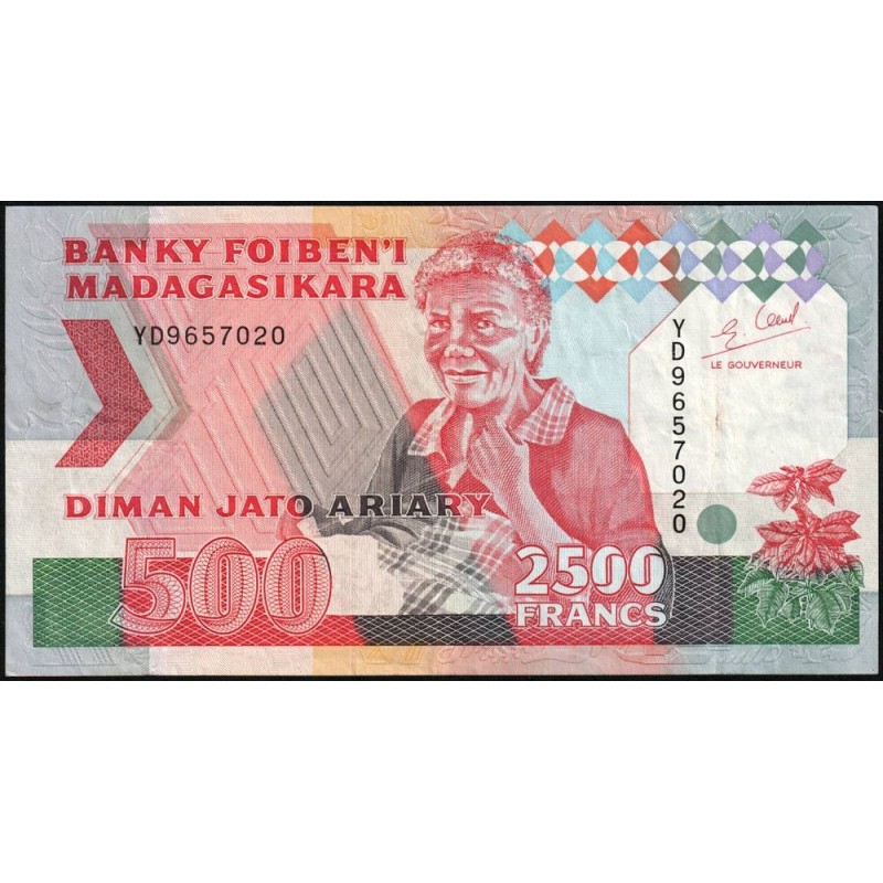 Madagascar - Pick 72Ab - 2'500 francs - 500 ariary - Série YD - 1996 - Etat : TTB-
