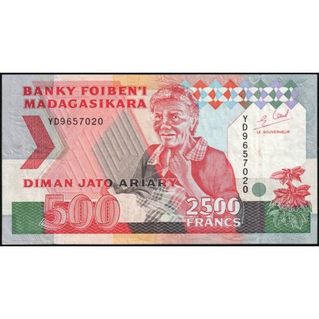 Madagascar - Pick 72Ab - 2'500 francs - 500 ariary - Série YD - 1996 - Etat : TTB-