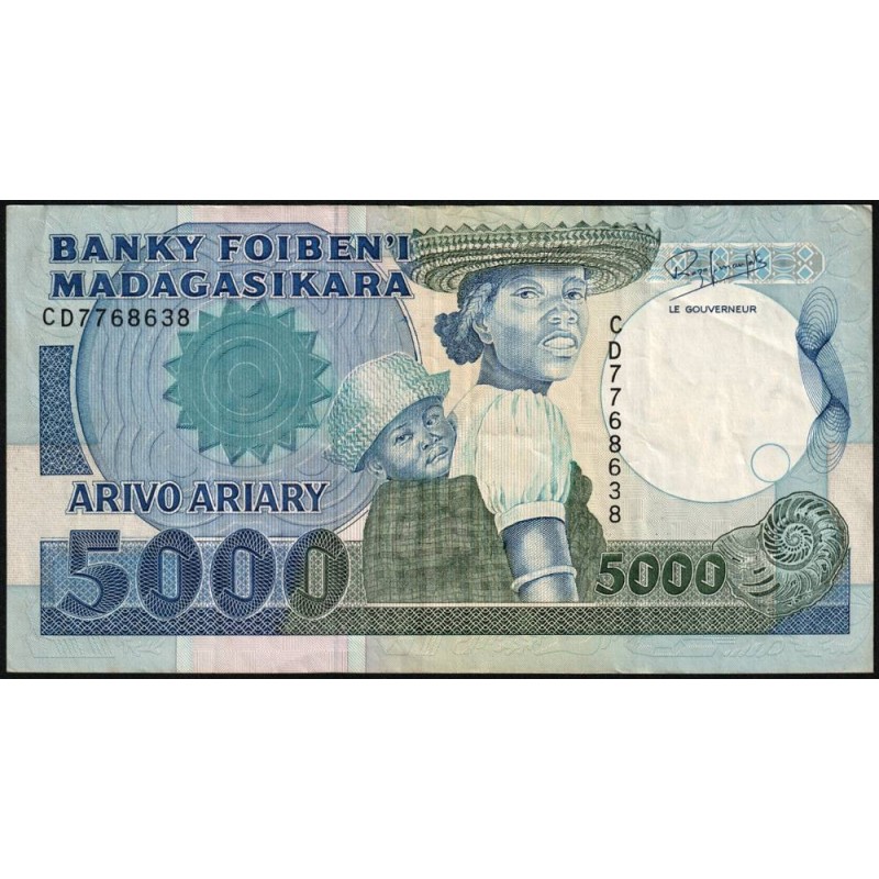 Madagascar - Pick 73b - 5'000 francs - 1'000 ariary - Série CD - 1992 - Etat : TTB-